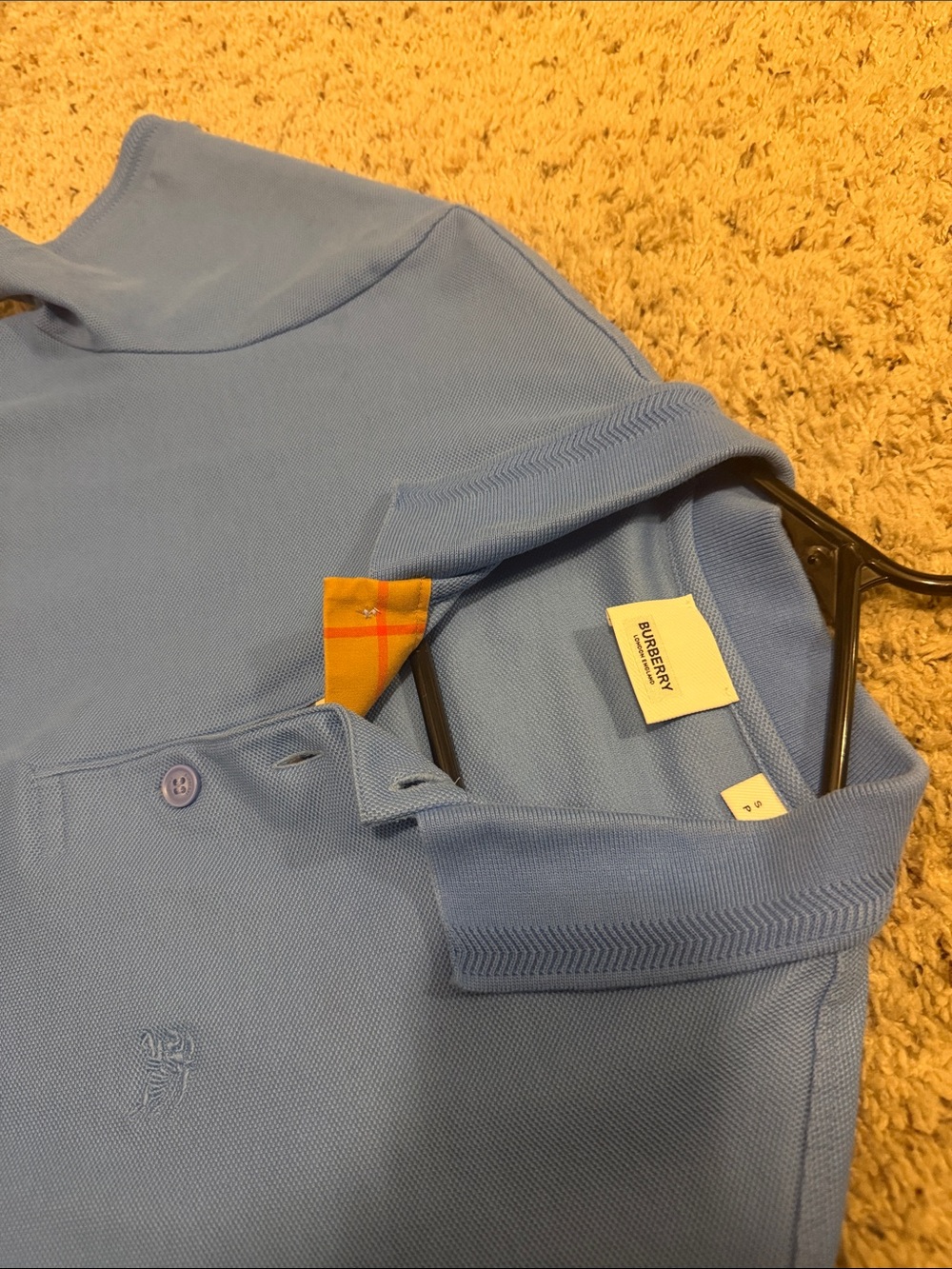 Burberry Men’s Sky Blue Polo with Iconic Check Trim